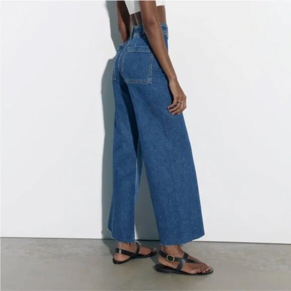 Zara Marine Straight Raw Hem in Medium Blue - Picture 3 of 7